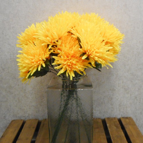 Artificial Spider Chrysanthemums Carnival Yellow 64cm Silk Flowers